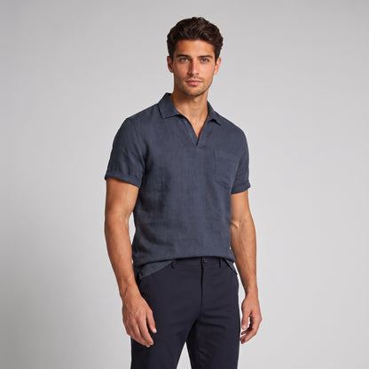 Men's Polo Shirt with Open Collar and Chest Pocket