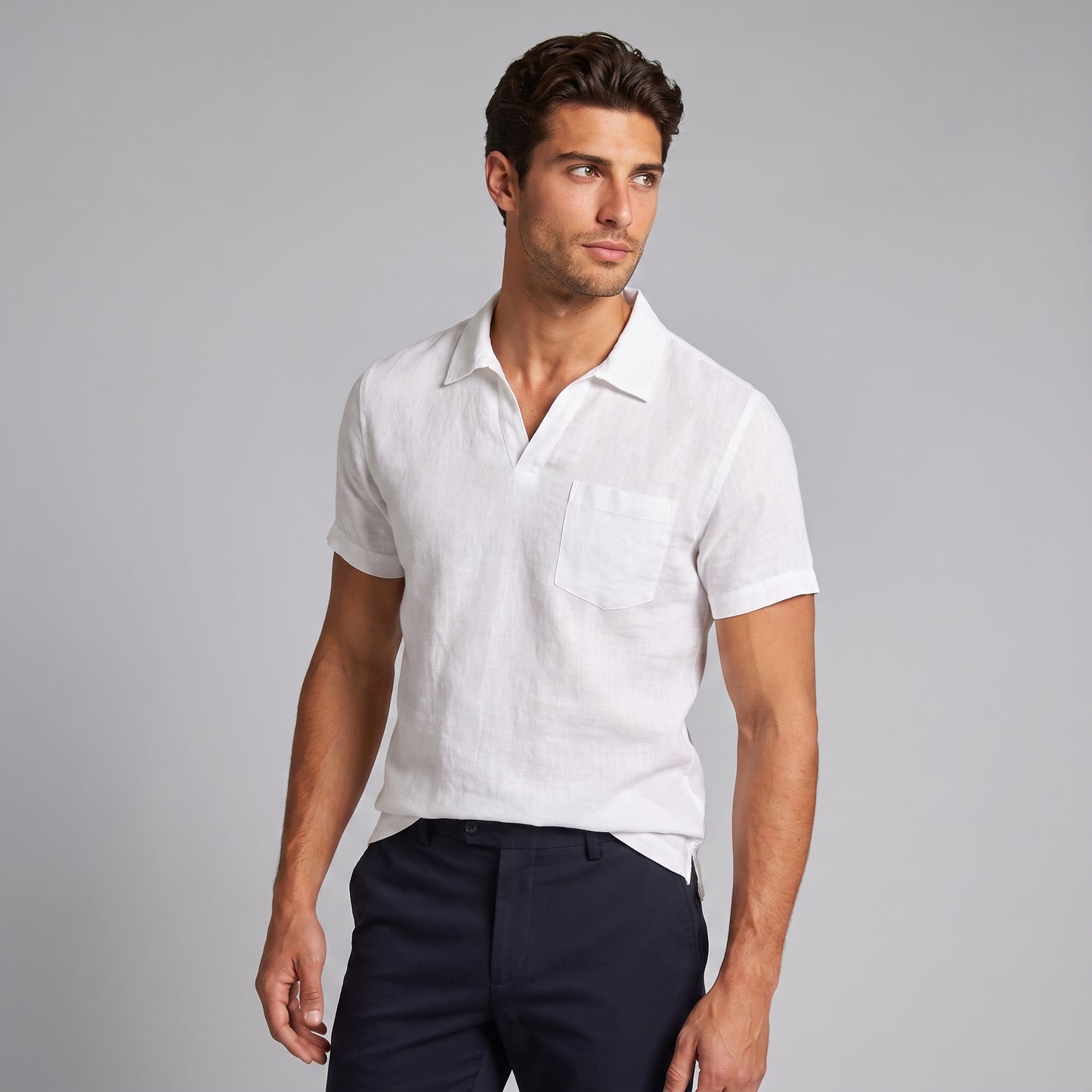 Men's Polo Shirt with Open Collar and Chest Pocket