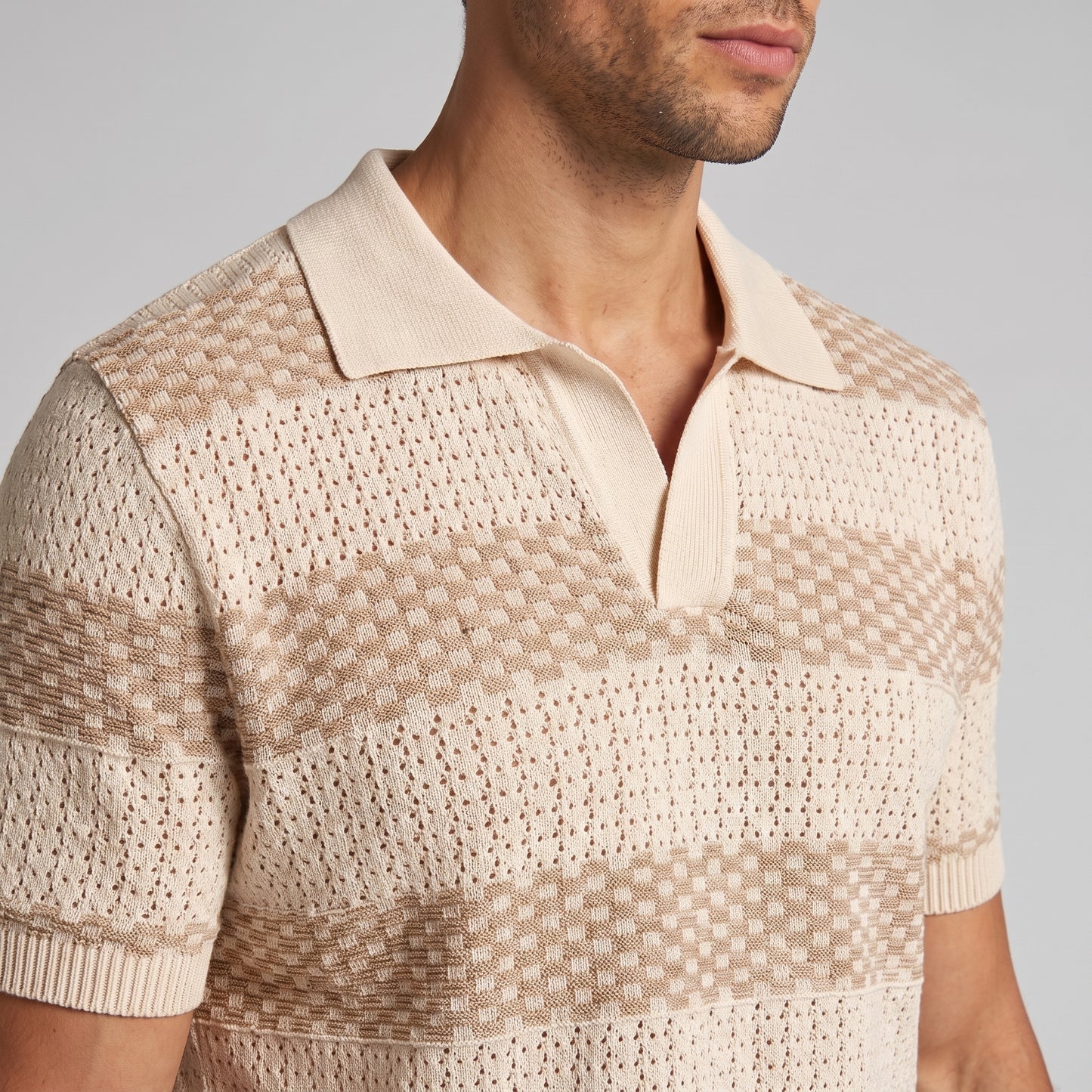 Men's Striped Knit Polo Shirt