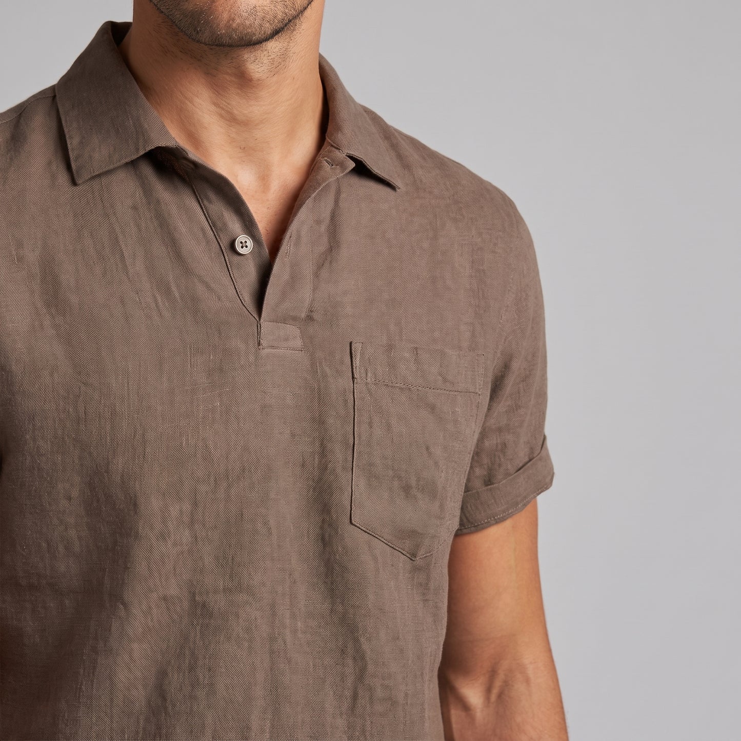 Men's Polo Shirt with Open Collar and Chest Pocket