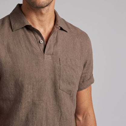 Men's Polo Shirt with Open Collar and Chest Pocket