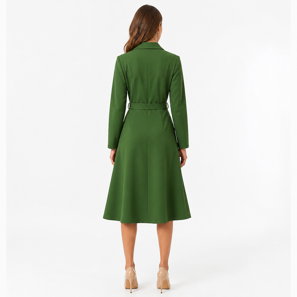 Women's A-Line Belted Midi Dress