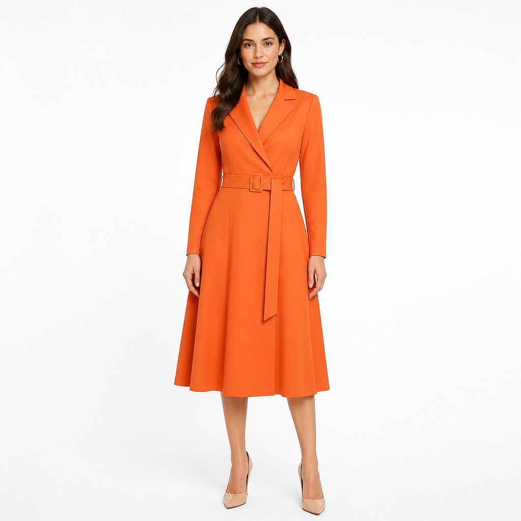 Women's A-Line Belted Midi Dress