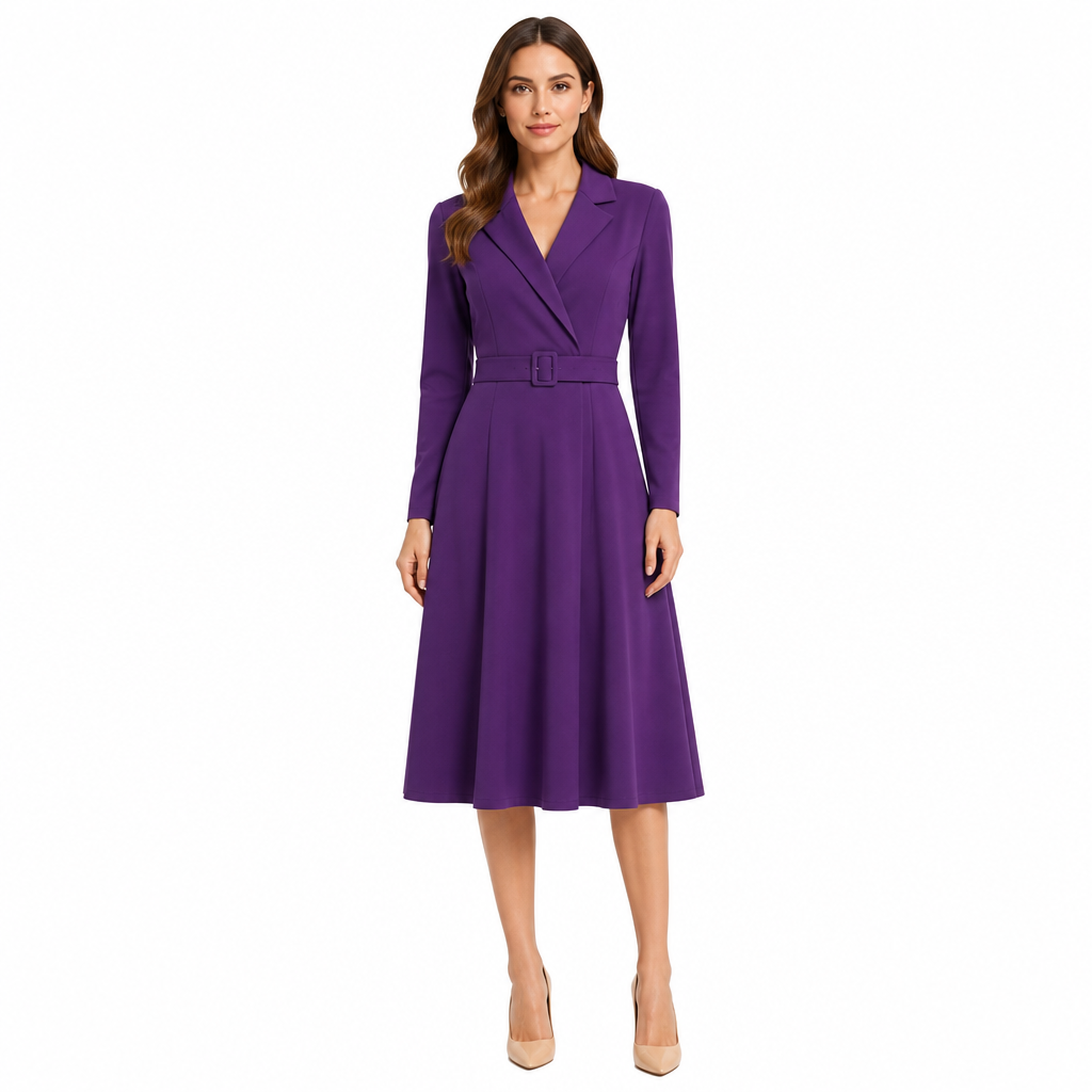Women's A-Line Belted Midi Dress