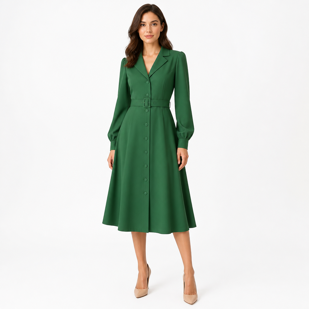 Women's A-Line Belted Midi Dress