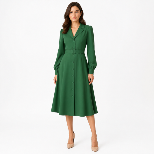 Women's A-Line Belted Midi Dress