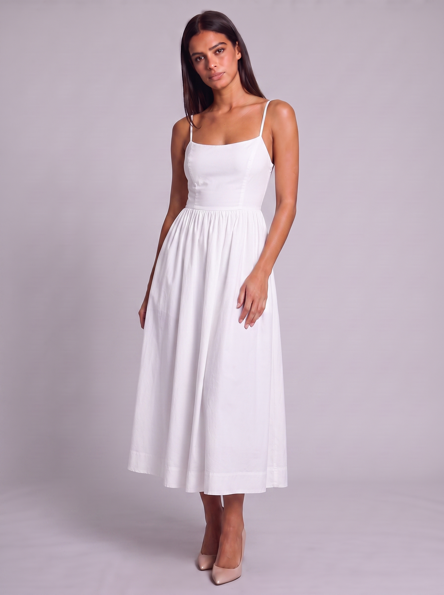 Women's A-Line Midi Dress with Spaghetti Straps