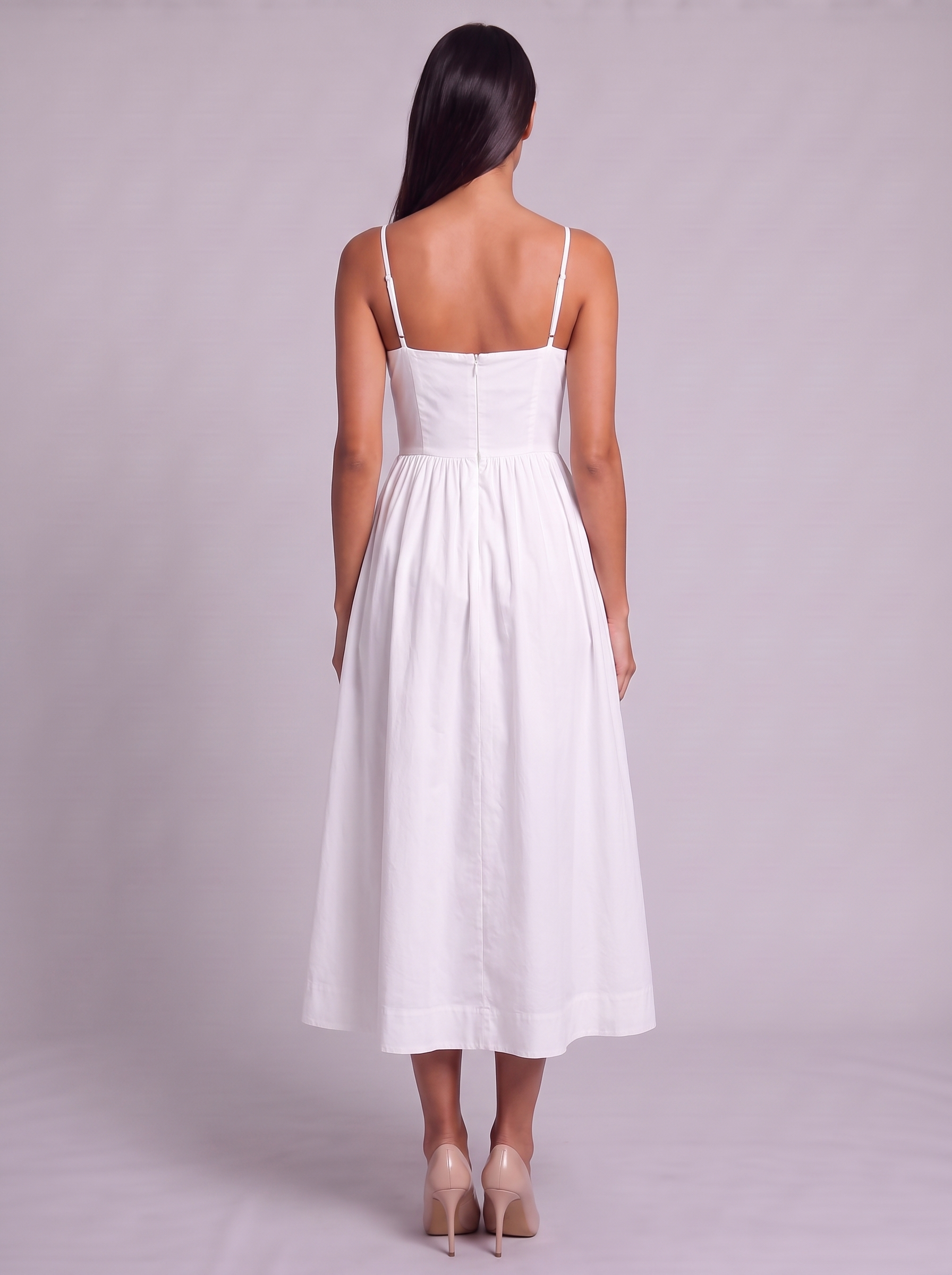 Women's A-Line Midi Dress with Spaghetti Straps