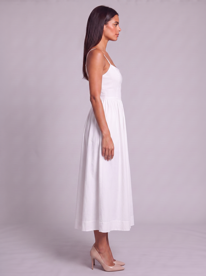 Women's A-Line Midi Dress with Spaghetti Straps