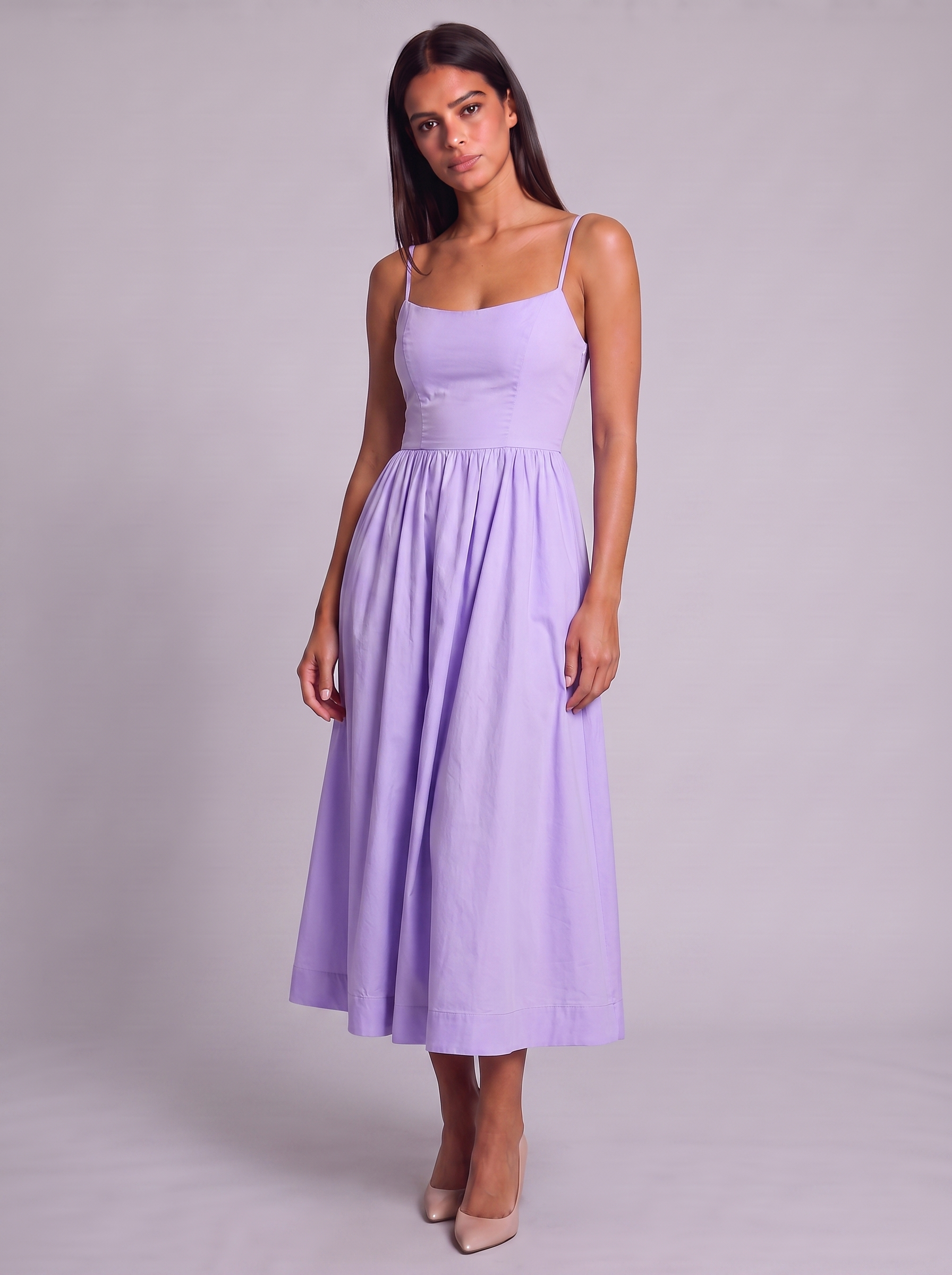 Women's A-Line Midi Dress with Spaghetti Straps