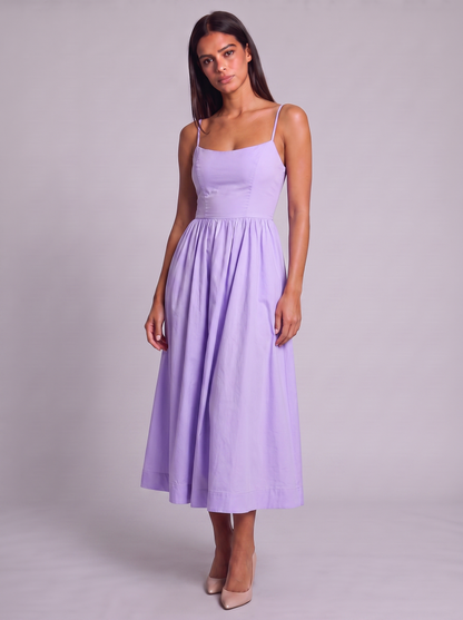 Women's A-Line Midi Dress with Spaghetti Straps