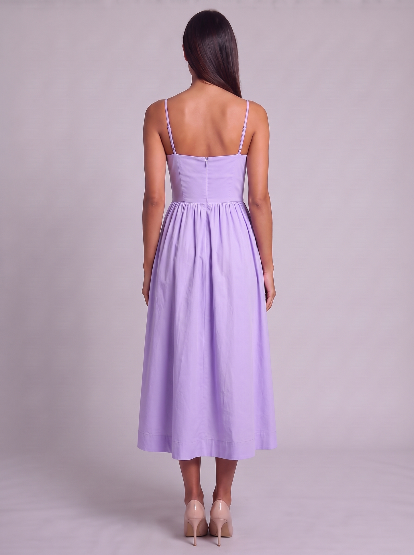 Women's A-Line Midi Dress with Spaghetti Straps