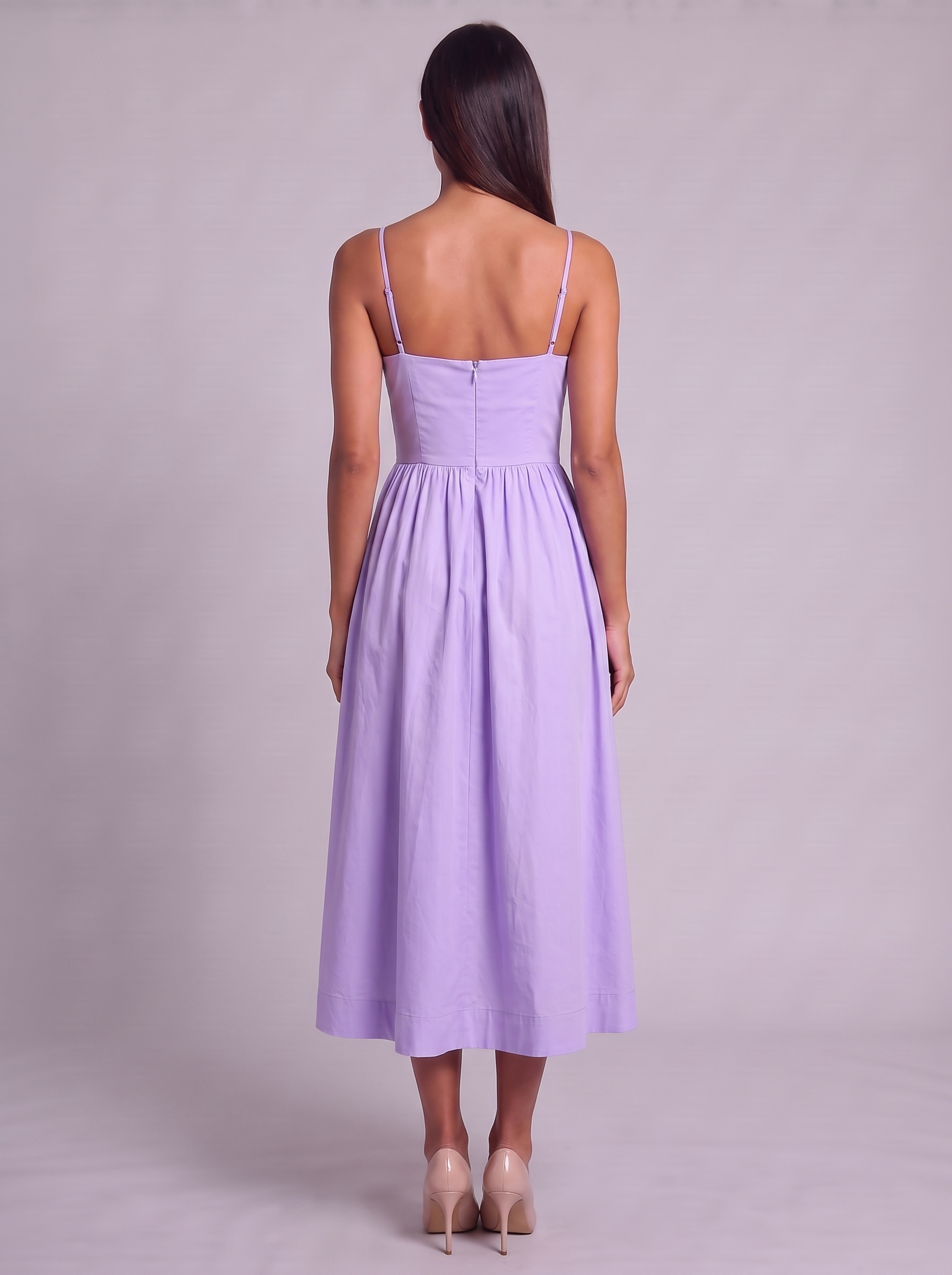 Women's A-Line Midi Dress with Spaghetti Straps