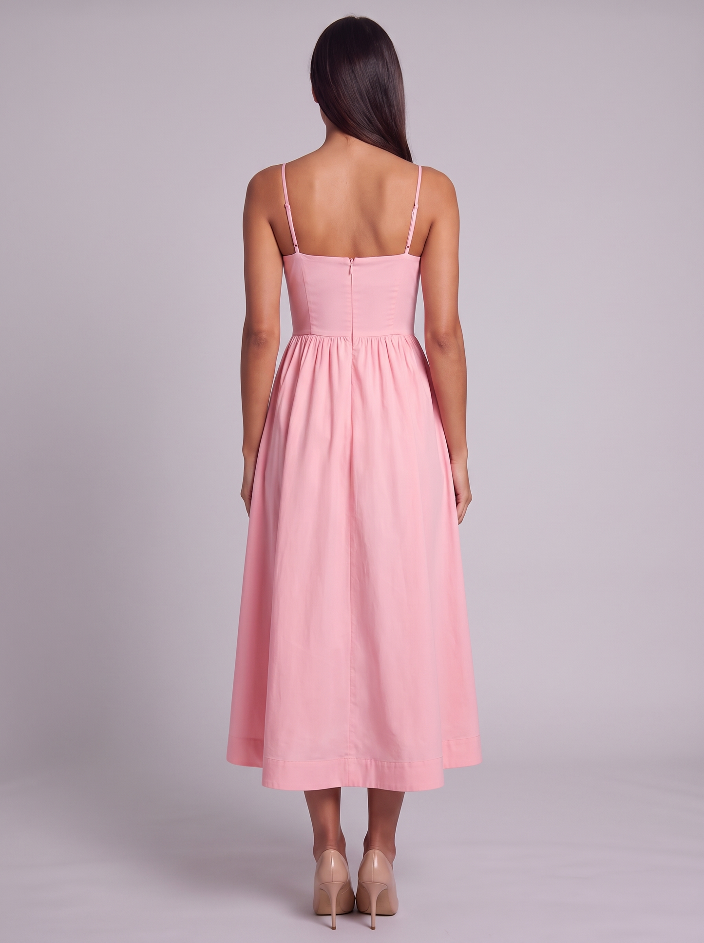 Women's A-Line Midi Dress with Spaghetti Straps