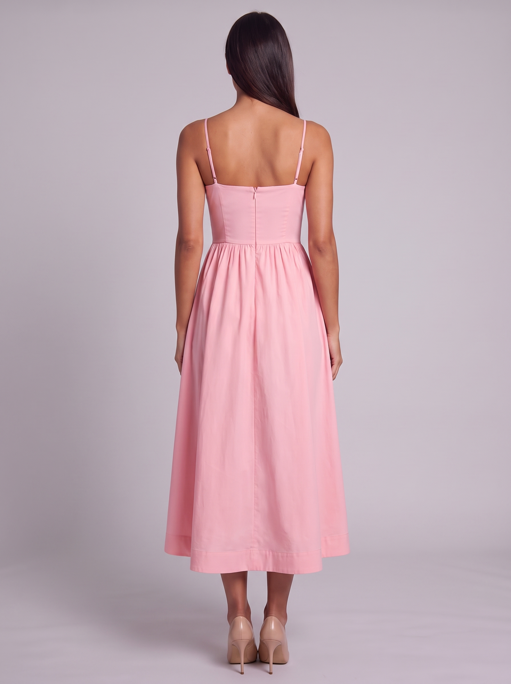 Women's A-Line Midi Dress with Spaghetti Straps