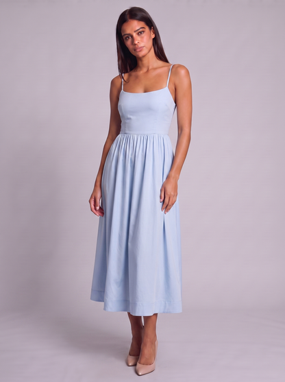 Women's A-Line Midi Dress with Spaghetti Straps