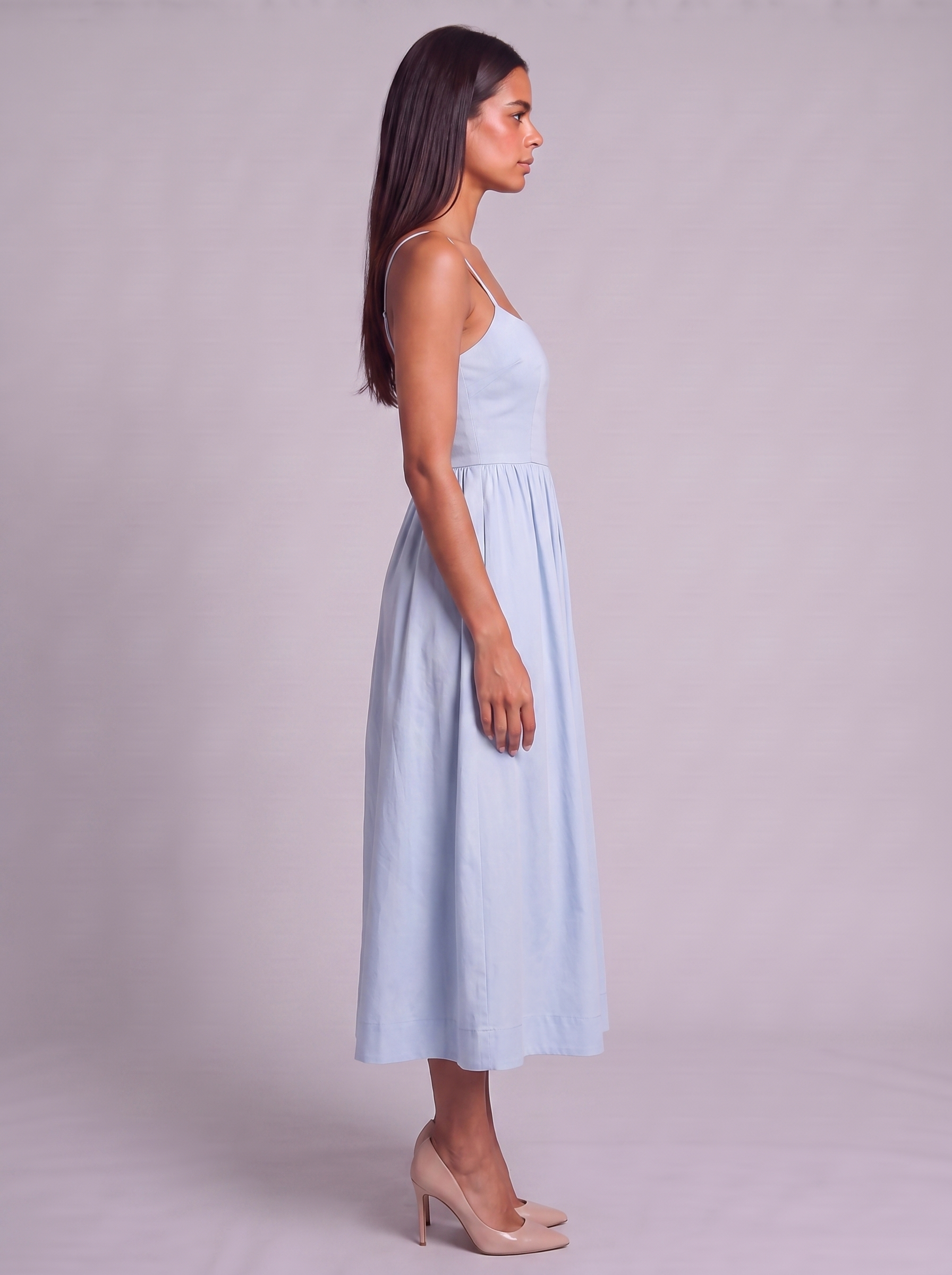 Women's A-Line Midi Dress with Spaghetti Straps