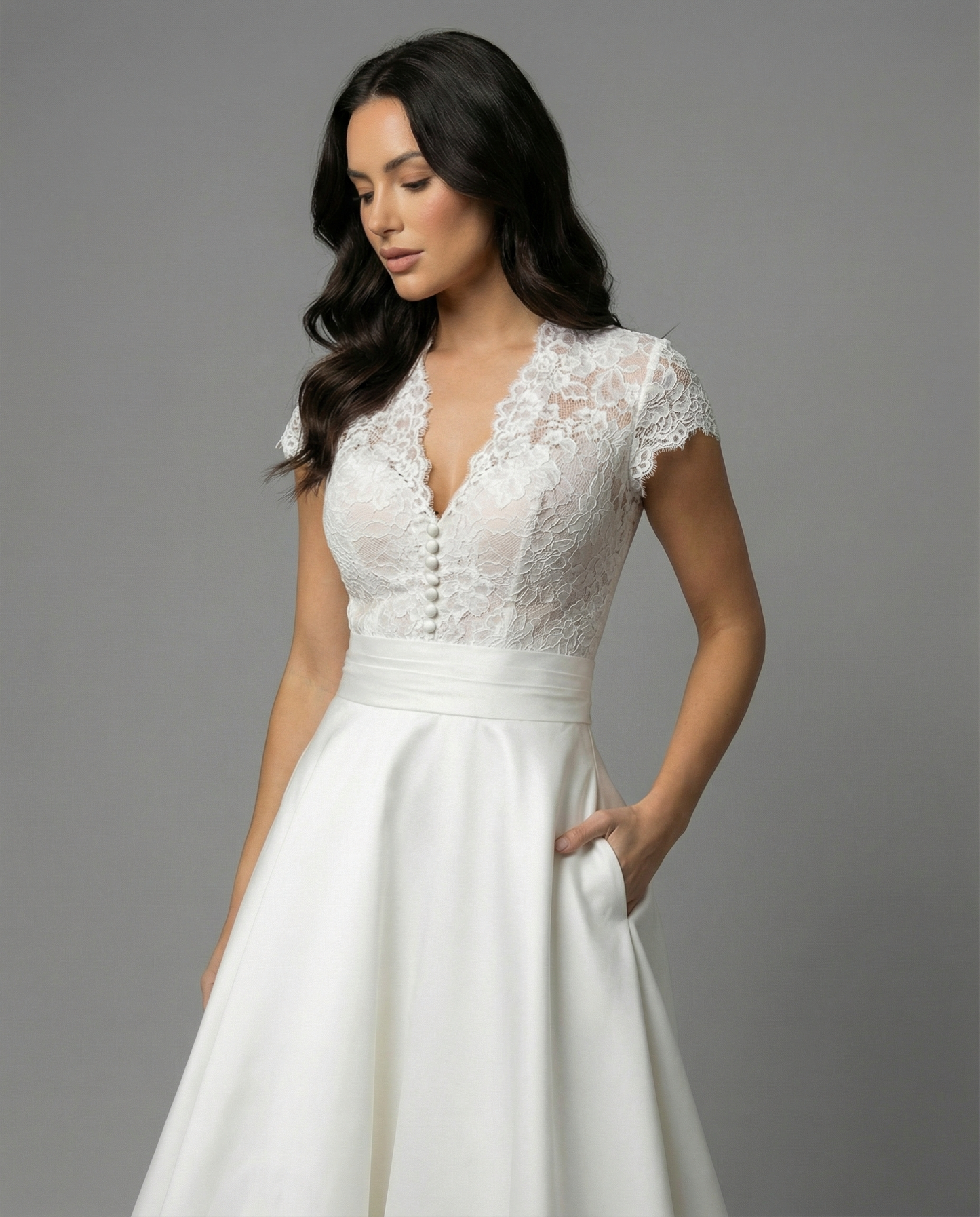Women's A-Line Midi Wedding Dress with Lace Bodice