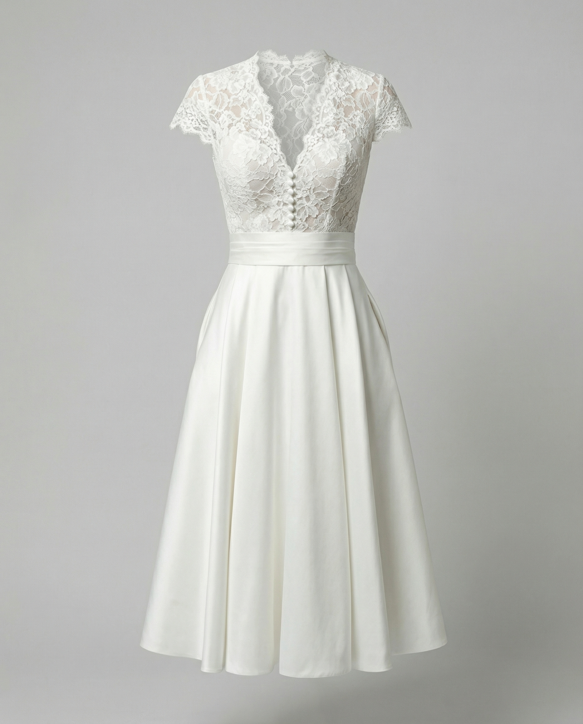 Women's A-Line Midi Wedding Dress with Lace Bodice
