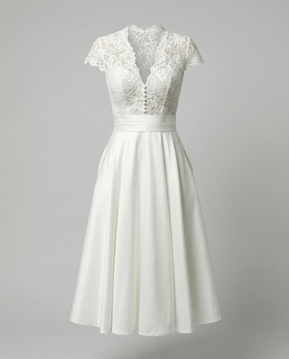 Women's A-Line Midi Wedding Dress with Lace Bodice