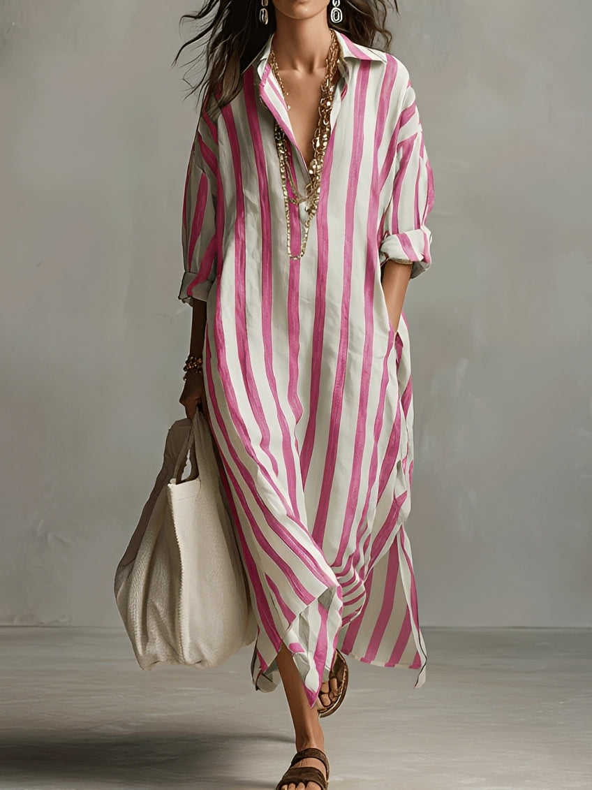 Women's A-Line Summer Dress with Striped Pattern