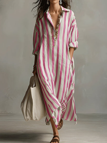 Women's A-Line Summer Dress with Striped Pattern