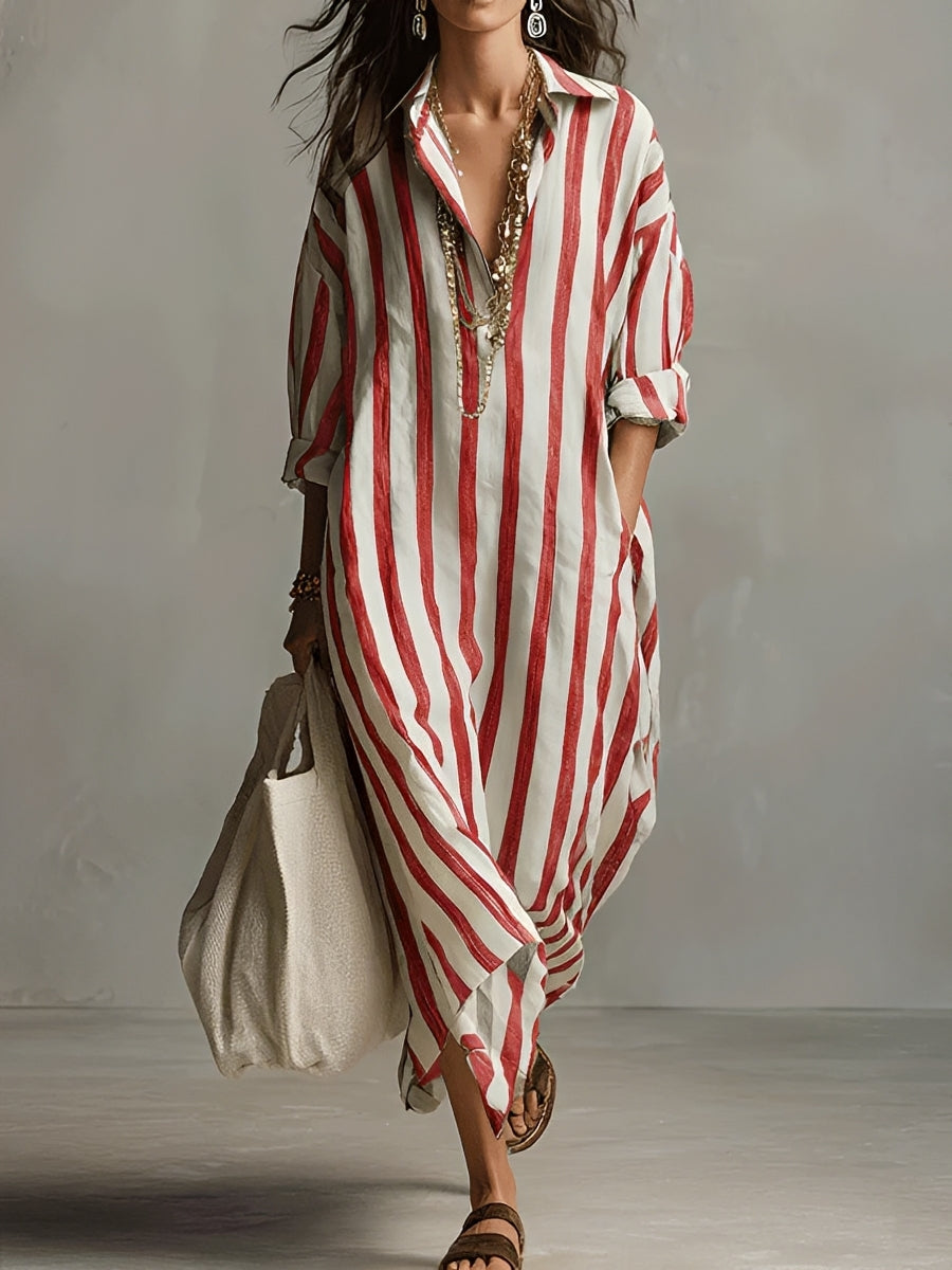 Women's A-Line Summer Dress with Striped Pattern