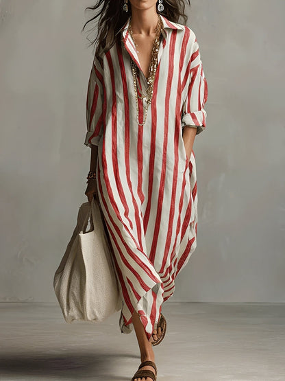Women's A-Line Summer Dress with Striped Pattern