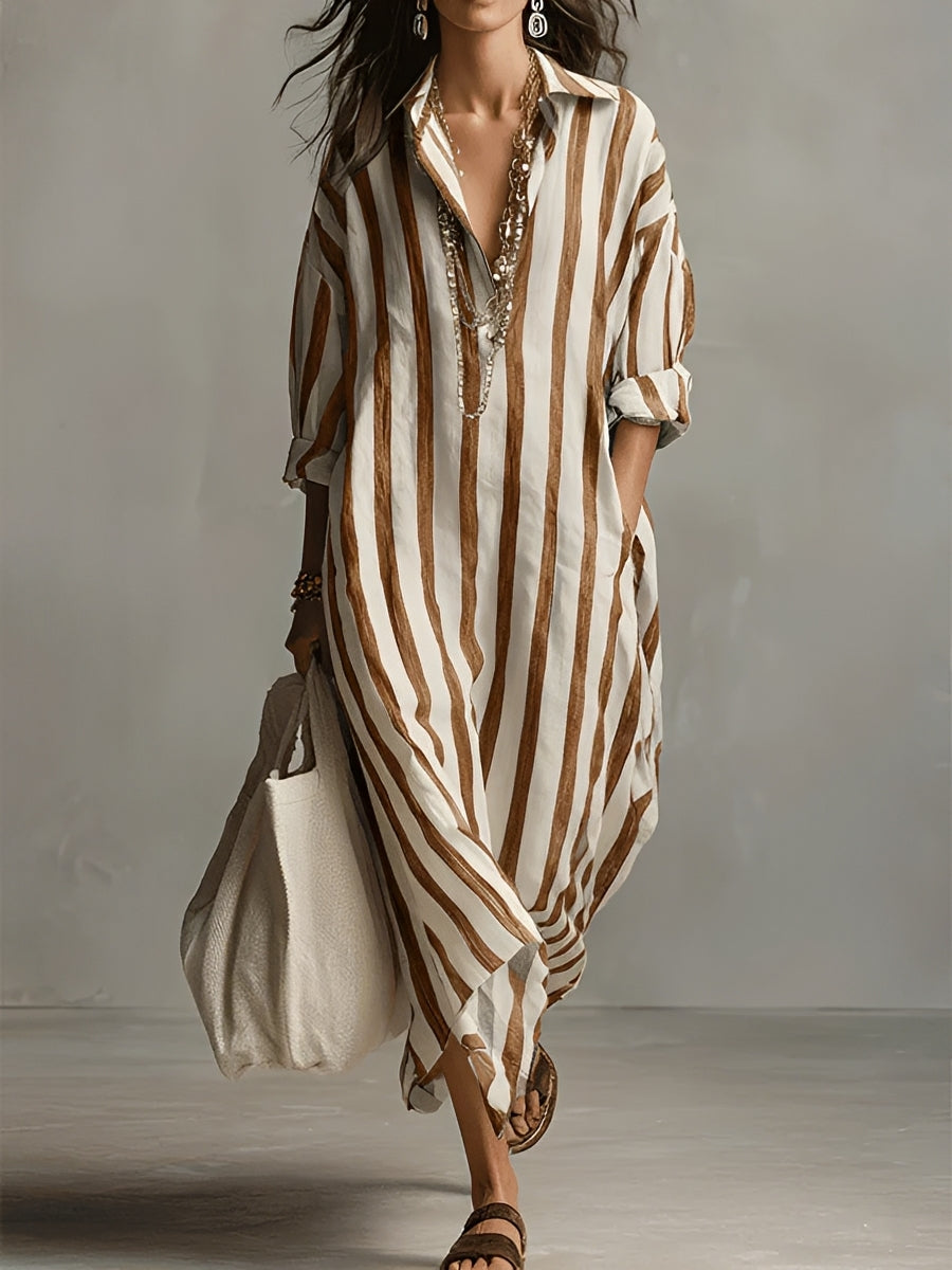 Women's A-Line Summer Dress with Striped Pattern
