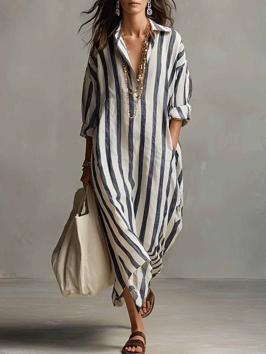 Women's A-Line Summer Dress with Striped Pattern