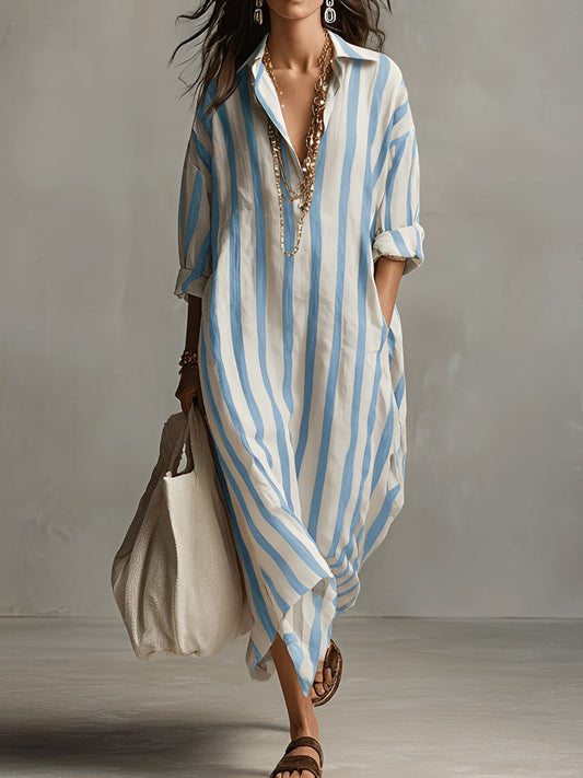 Women's A-Line Summer Dress with Striped Pattern
