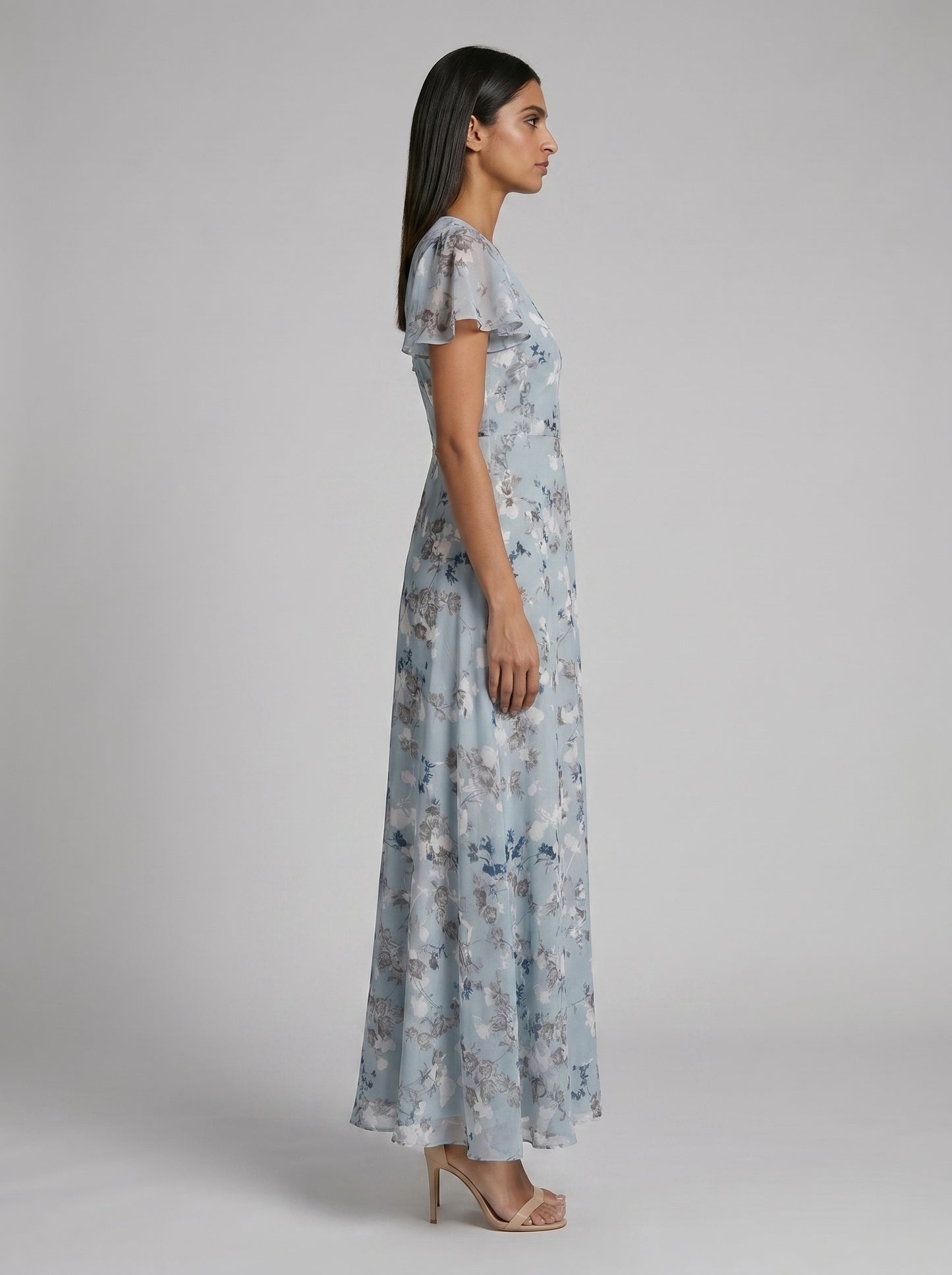 Women's A-line Maxi Dress with Flutter Sleeves