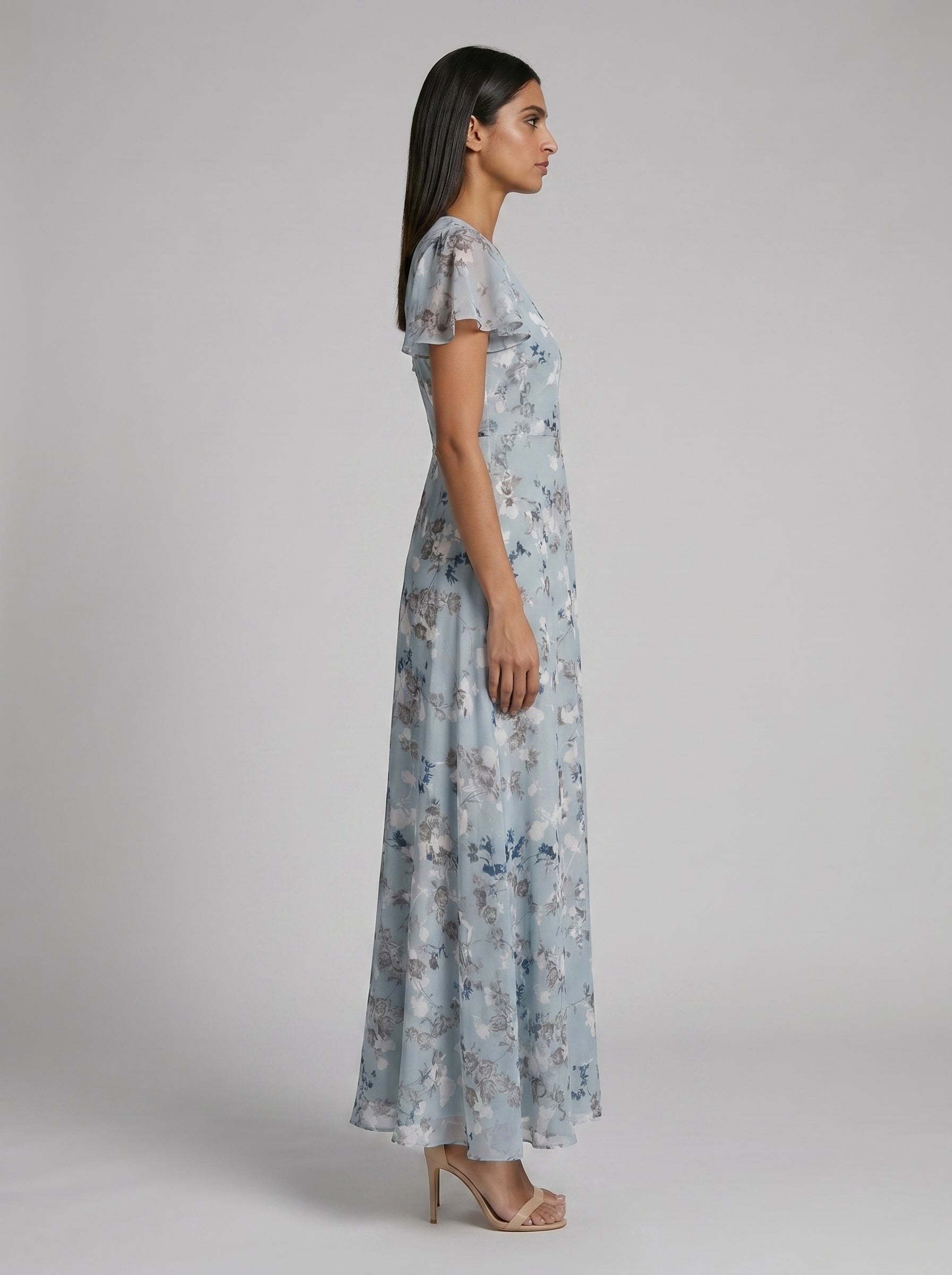 Women's A-line Maxi Dress with Flutter Sleeves