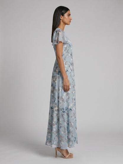 Women's A-line Maxi Dress with Flutter Sleeves