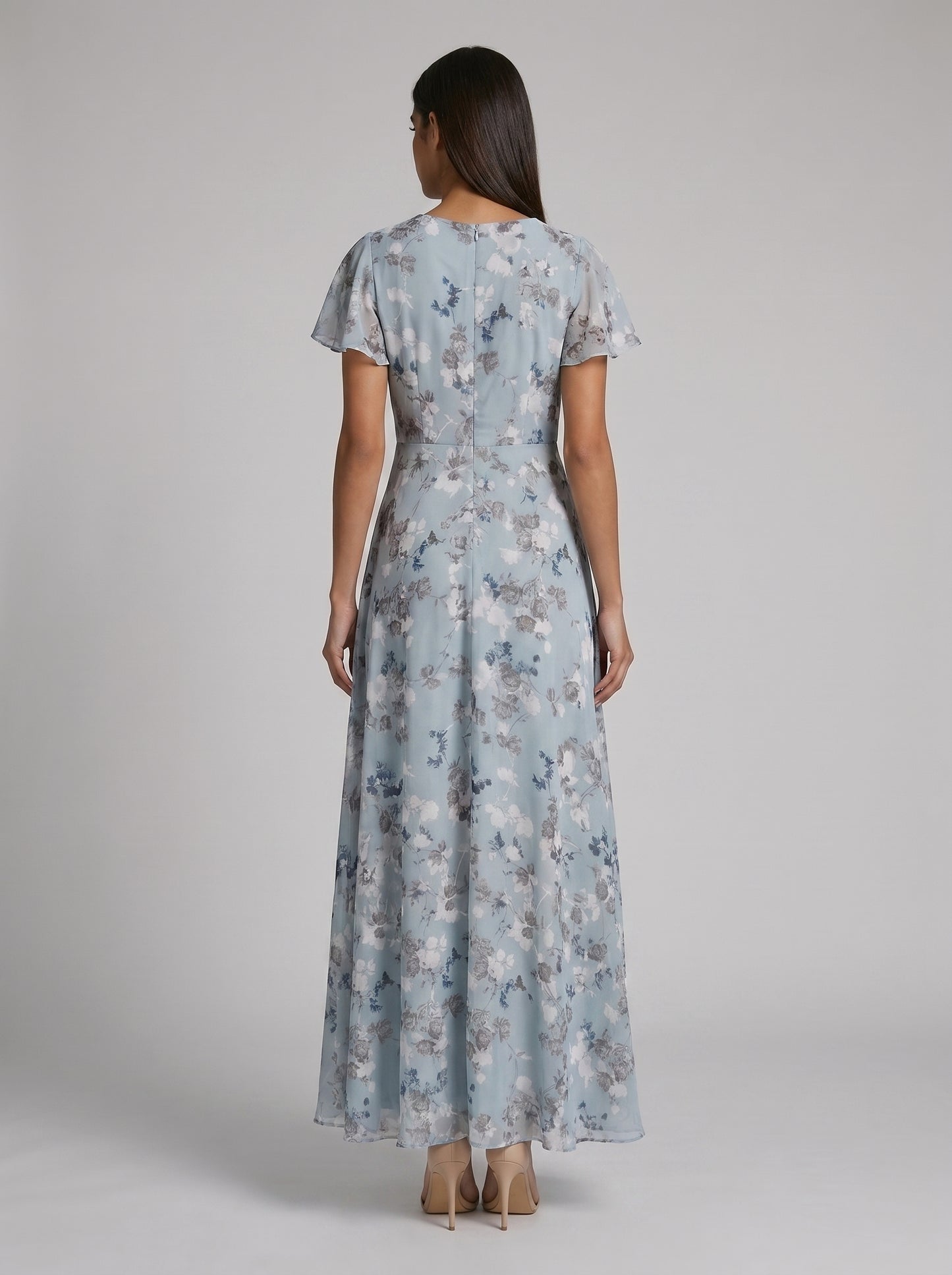Women's A-line Maxi Dress with Flutter Sleeves
