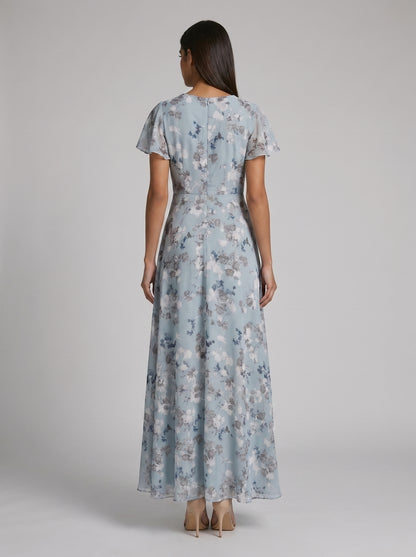 Women's A-line Maxi Dress with Flutter Sleeves