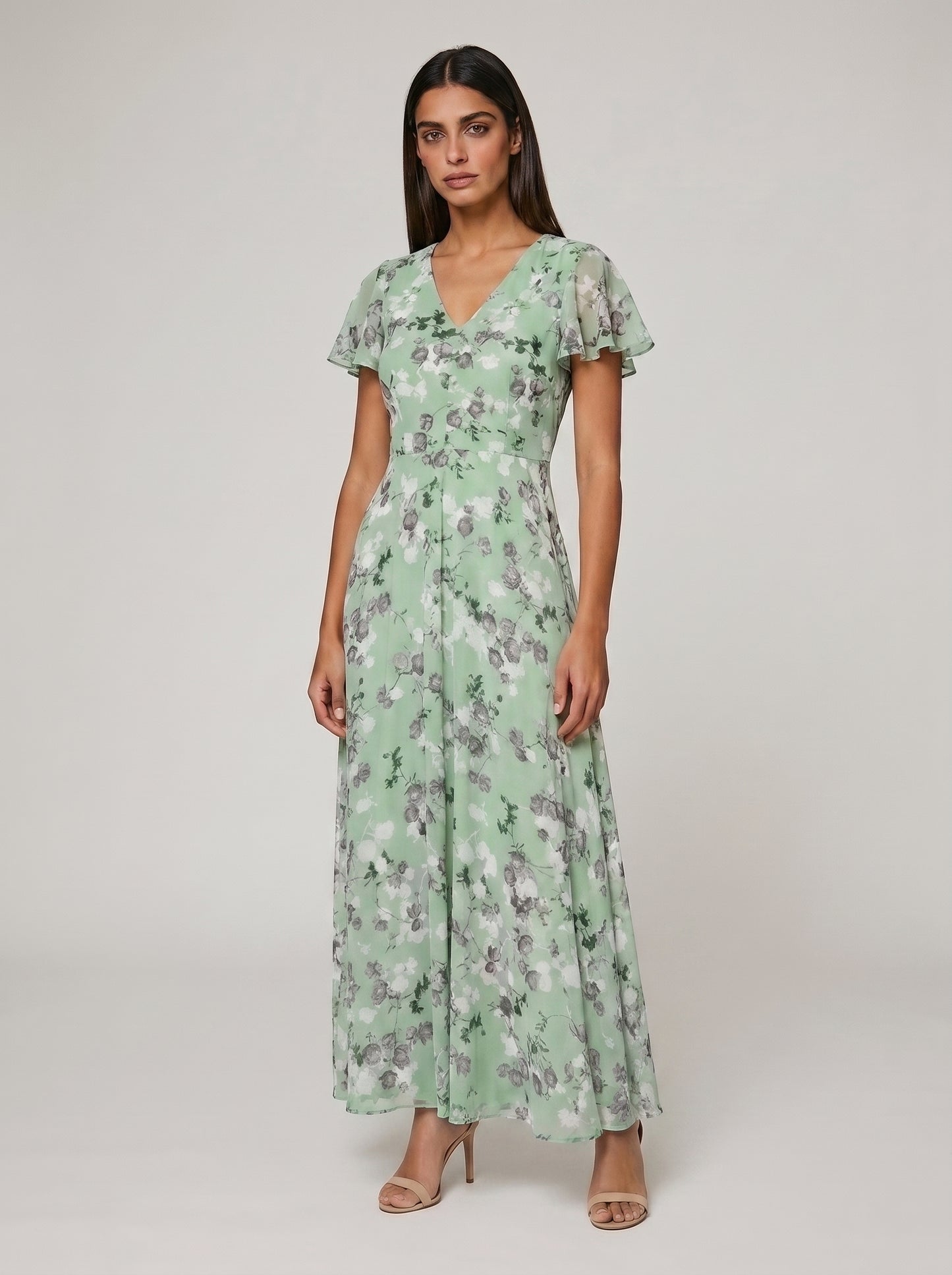 Women's A-line Maxi Dress with Flutter Sleeves