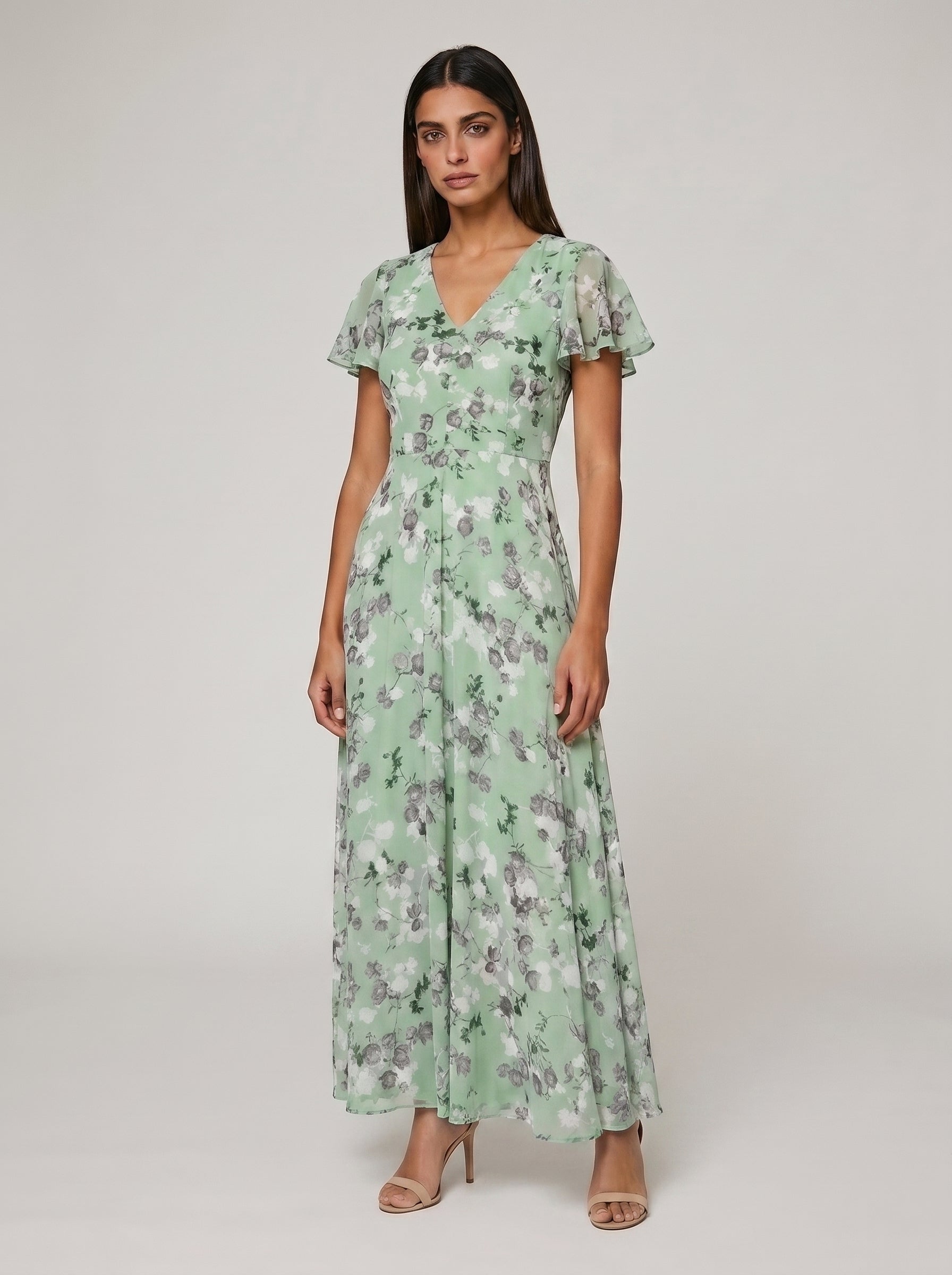 Women's A-line Maxi Dress with Flutter Sleeves