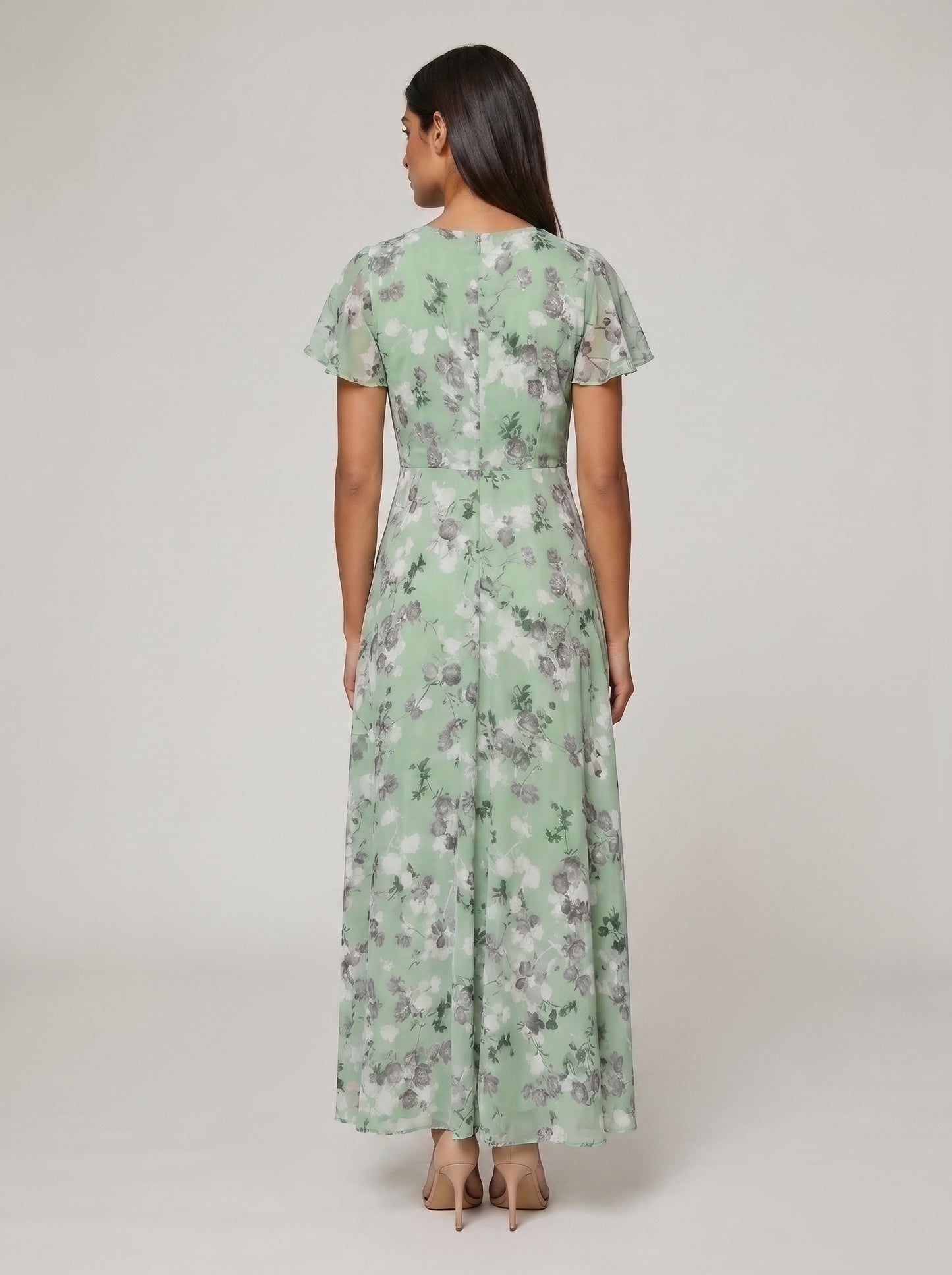 Women's A-line Maxi Dress with Flutter Sleeves
