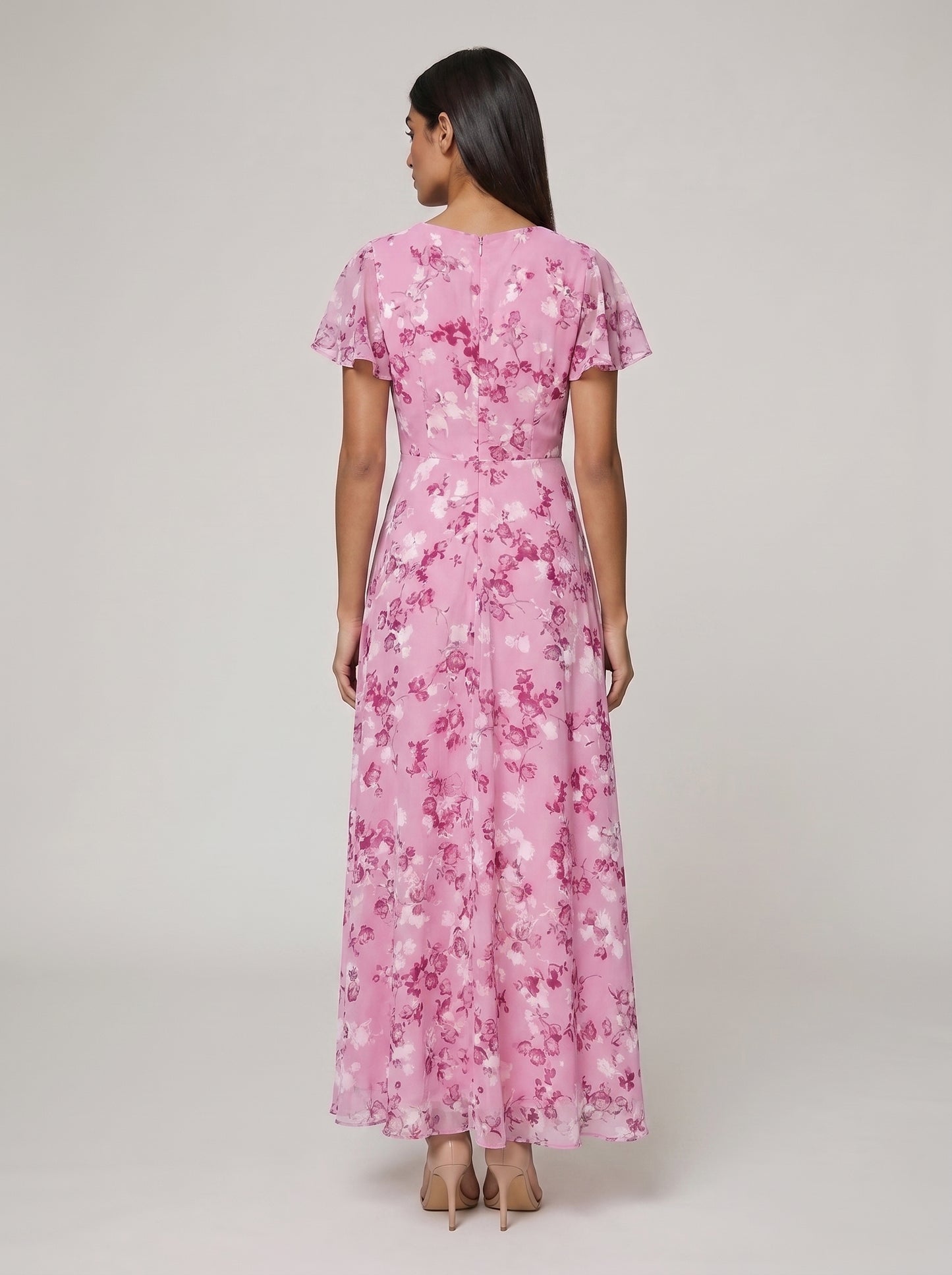 Women's A-line Maxi Dress with Flutter Sleeves