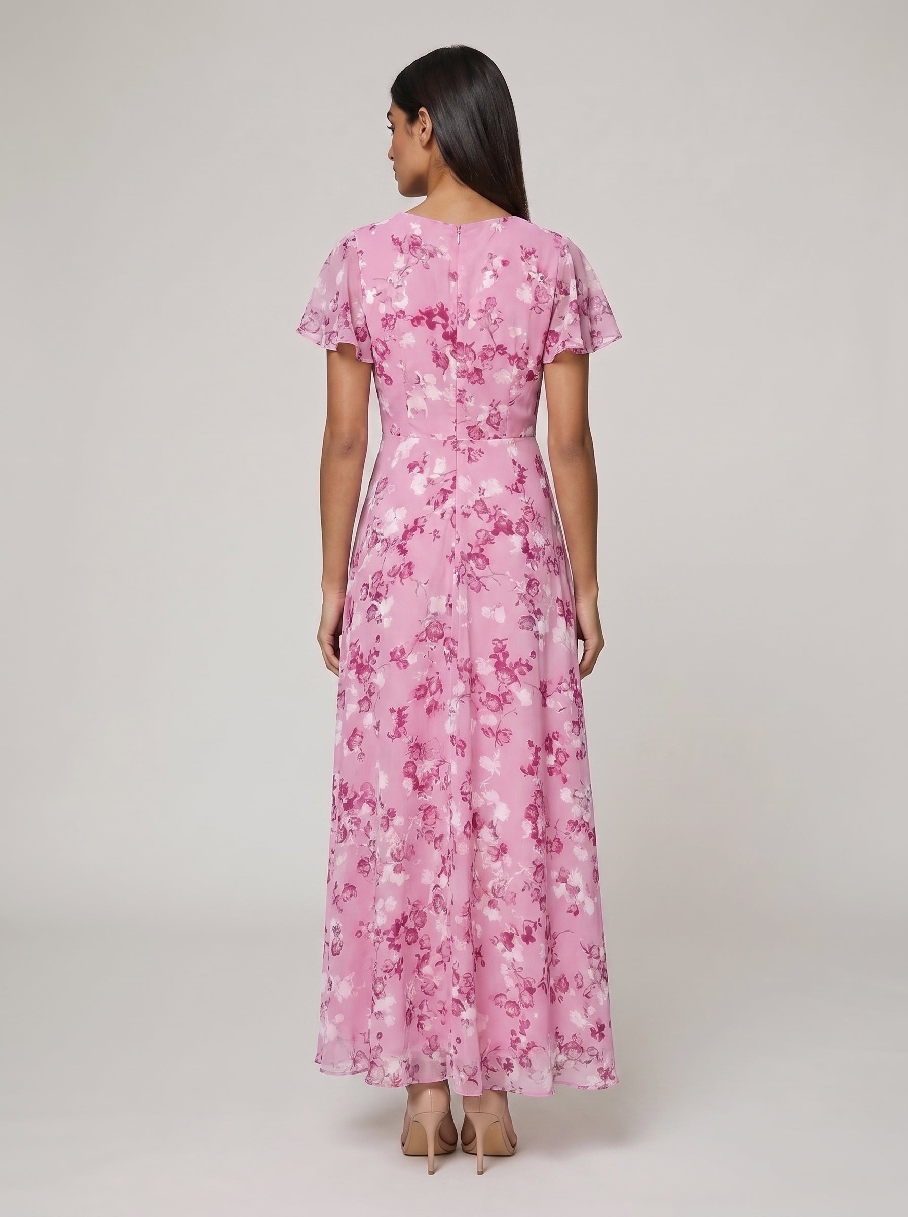 Women's A-line Maxi Dress with Flutter Sleeves