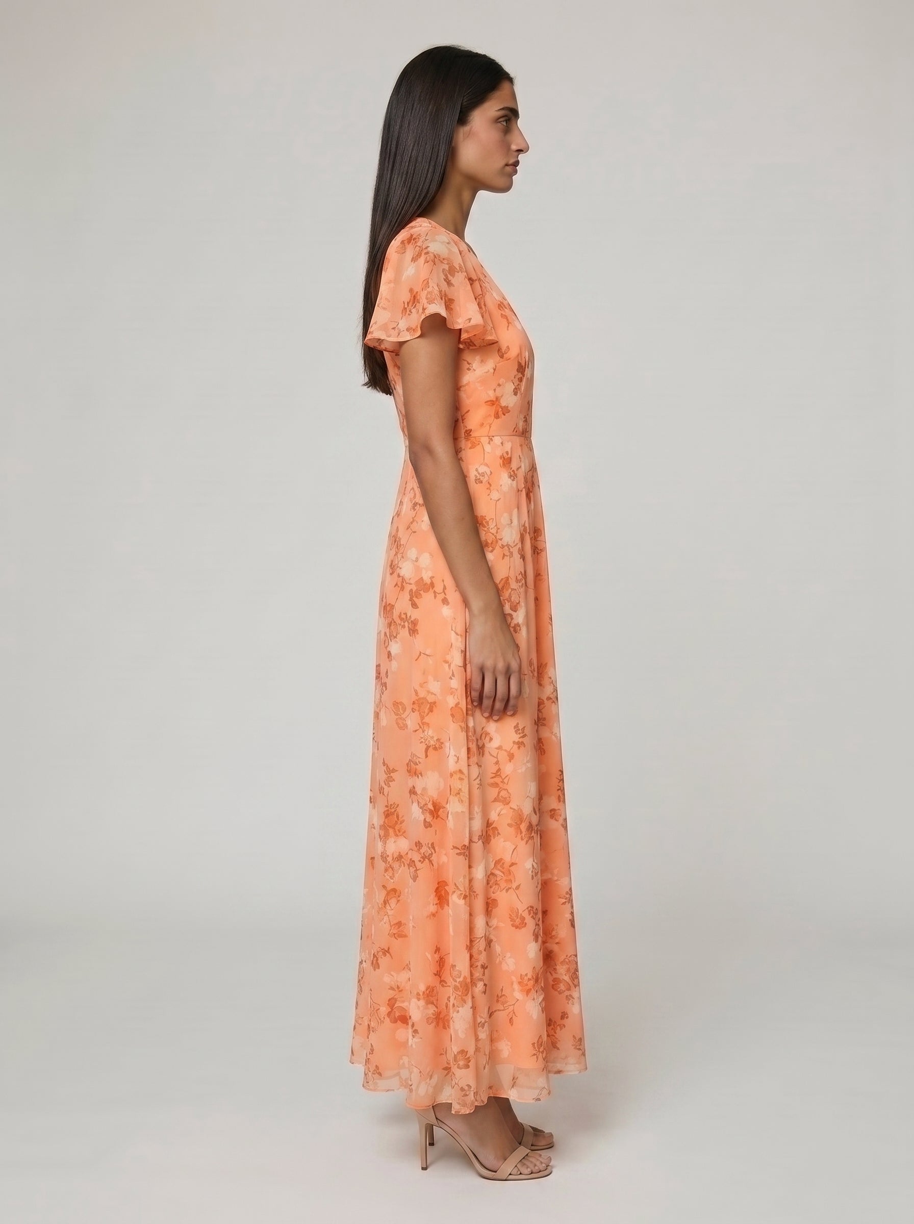 Women's A-line Maxi Dress with Flutter Sleeves