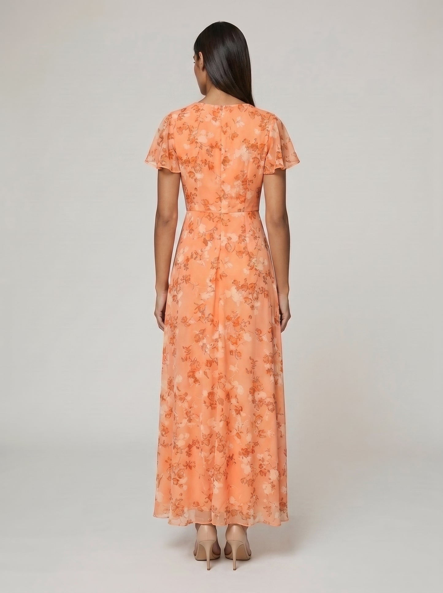 Women's A-line Maxi Dress with Flutter Sleeves