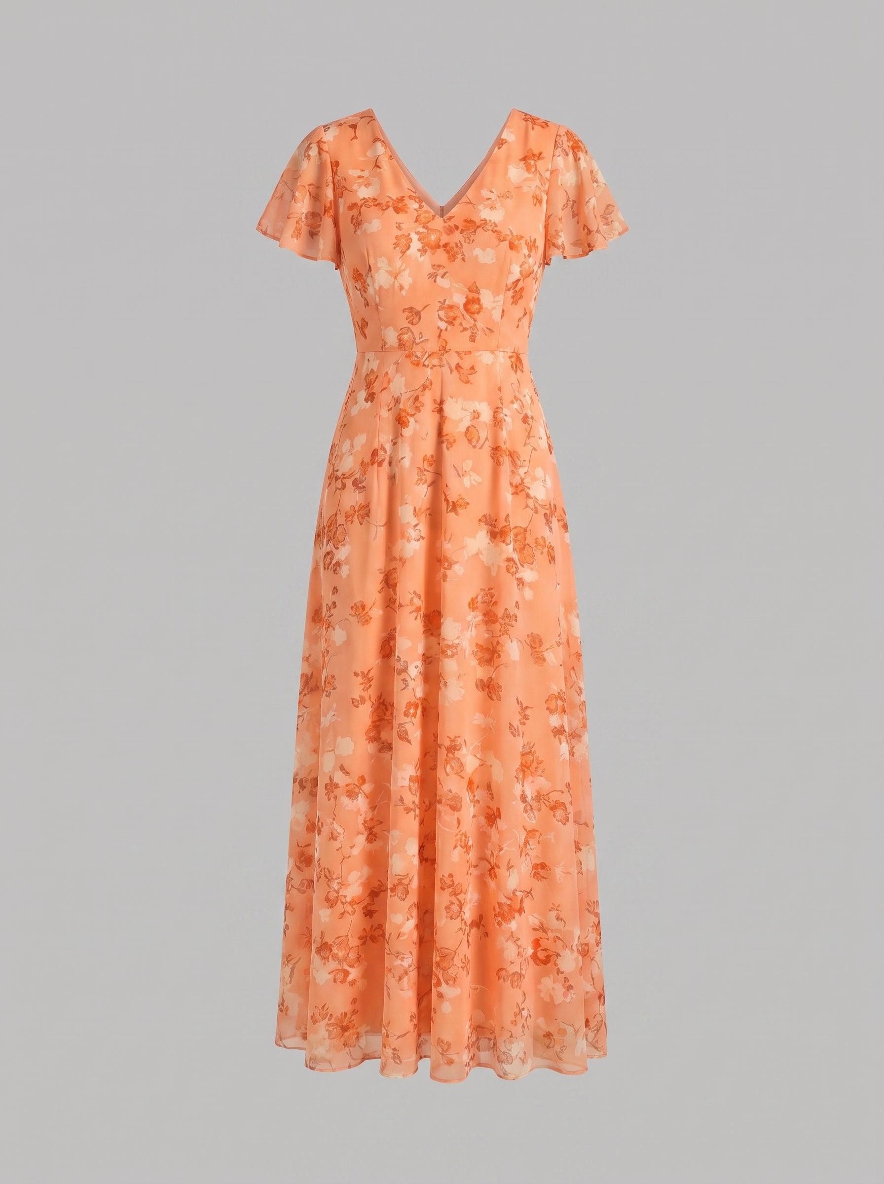Women's A-line Maxi Dress with Flutter Sleeves