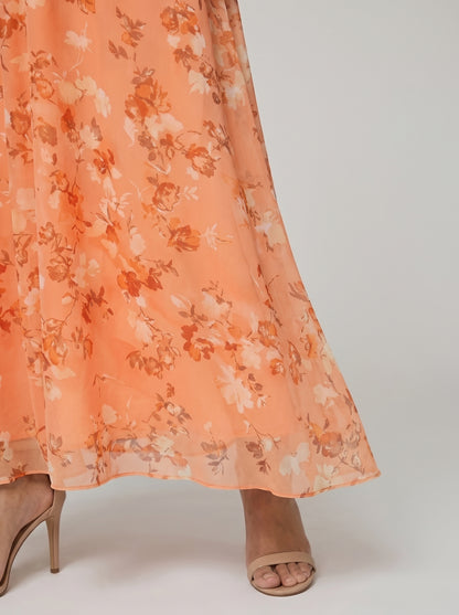 Women's A-line Maxi Dress with Flutter Sleeves