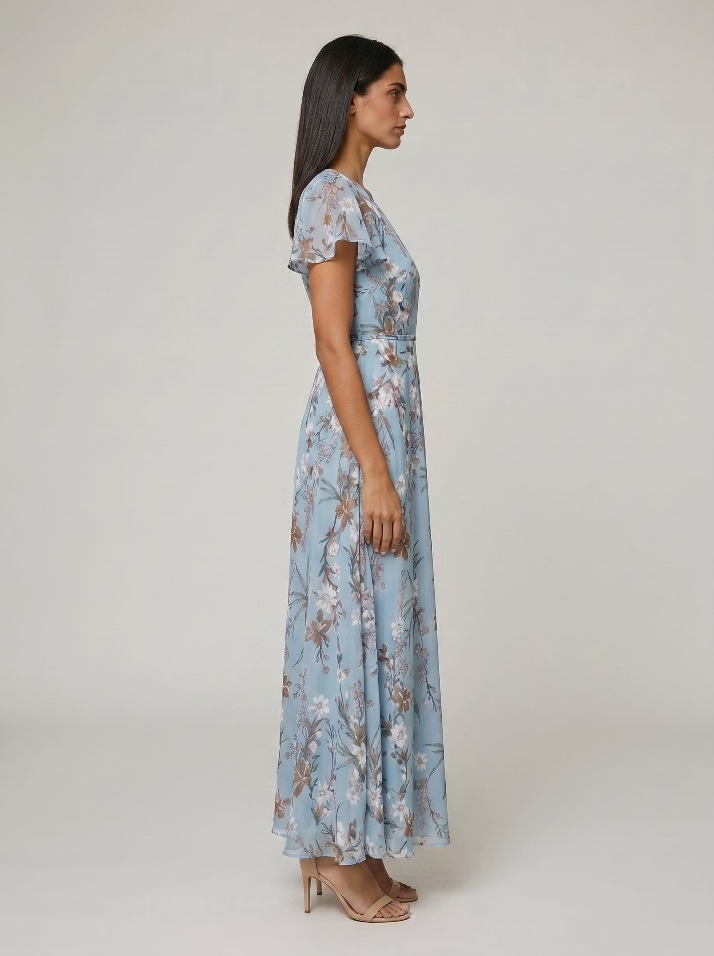 Women's A-line Maxi Dress with Flutter Sleeves