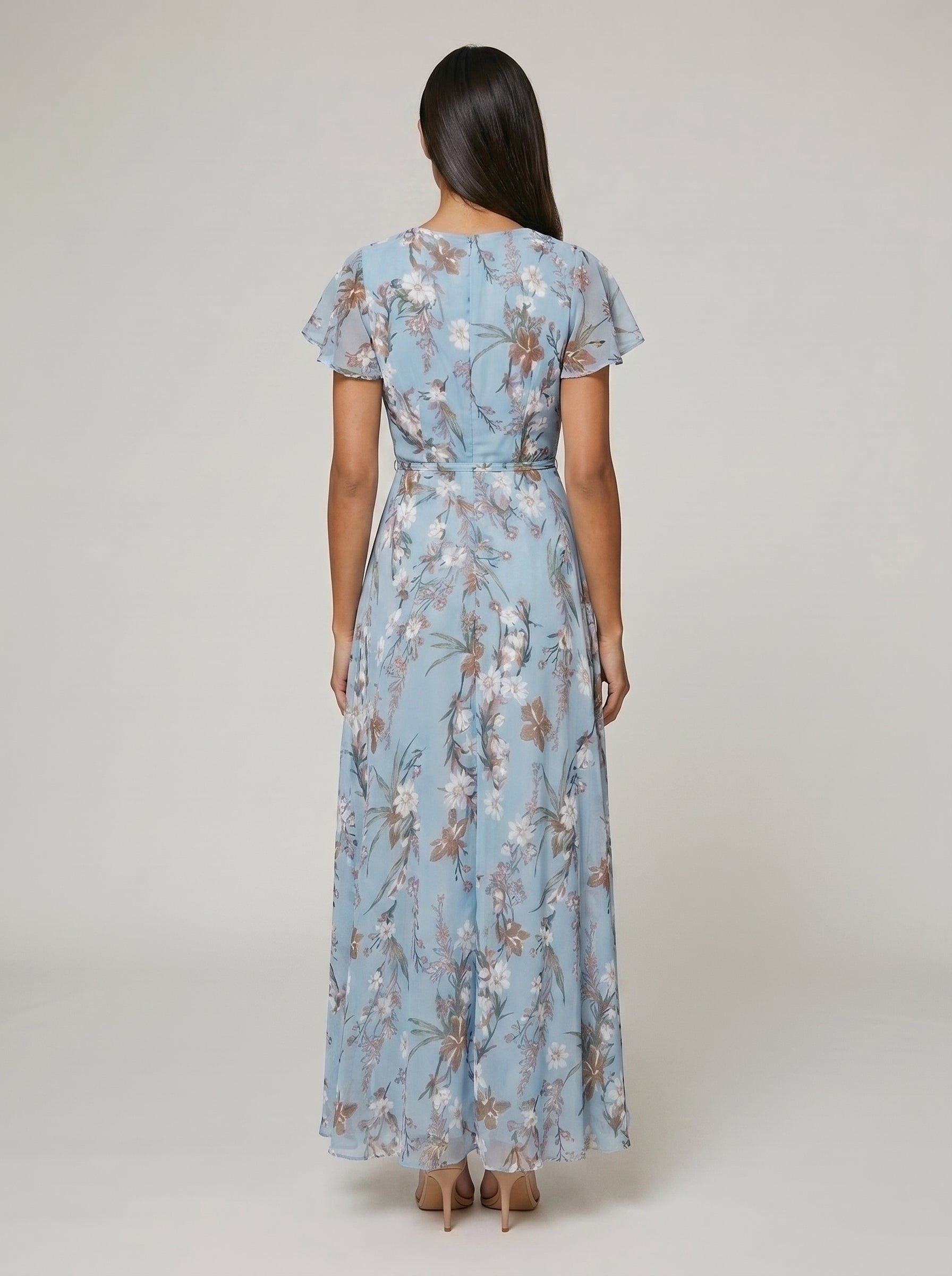 Women's A-line Maxi Dress with Flutter Sleeves