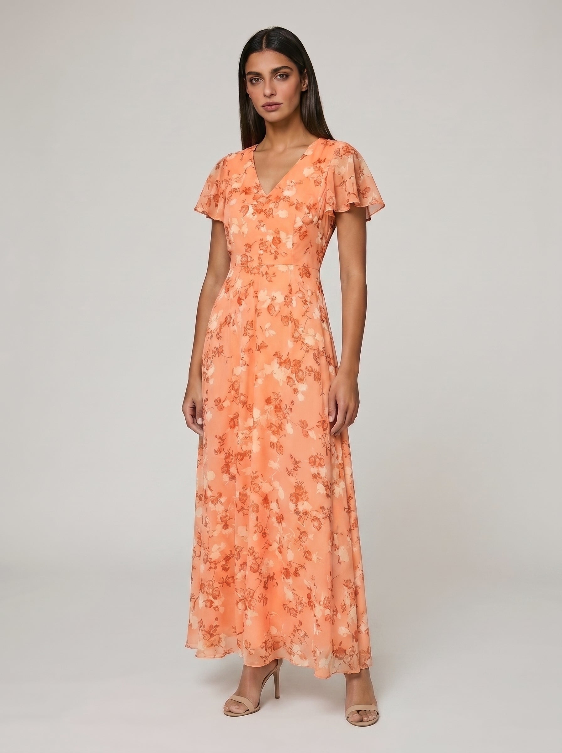 Women's A-line Maxi Dress with Flutter Sleeves
