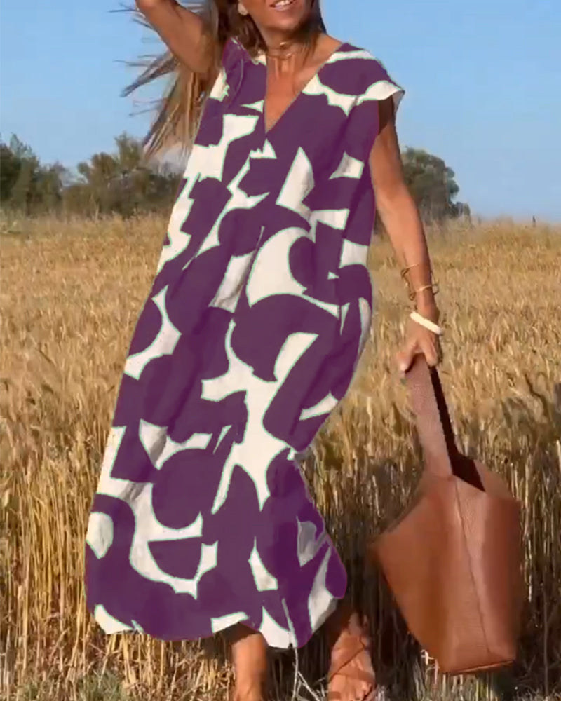 Women's A-line Maxi Dress with V-neck
