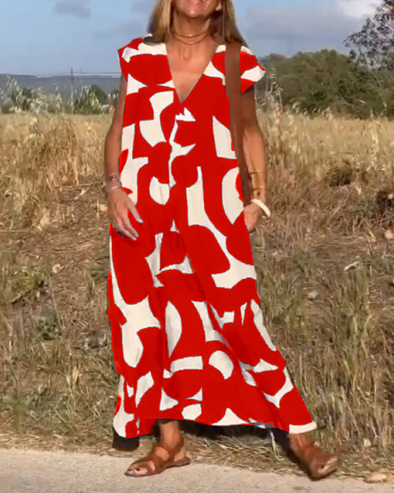 Women's A-line Maxi Dress with V-neck